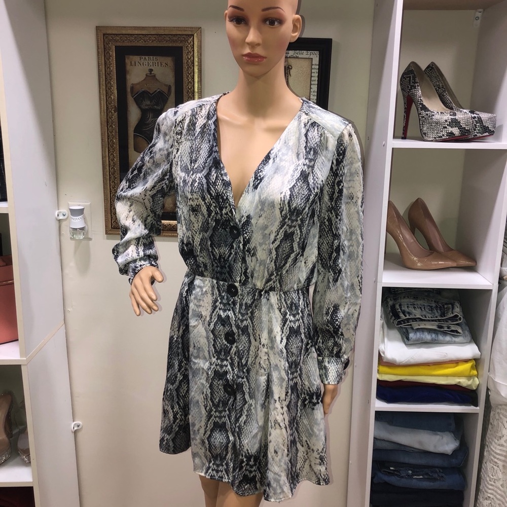 Zara Snake Skin Animal Print Silk Mini Dress - Picture 4 of 9